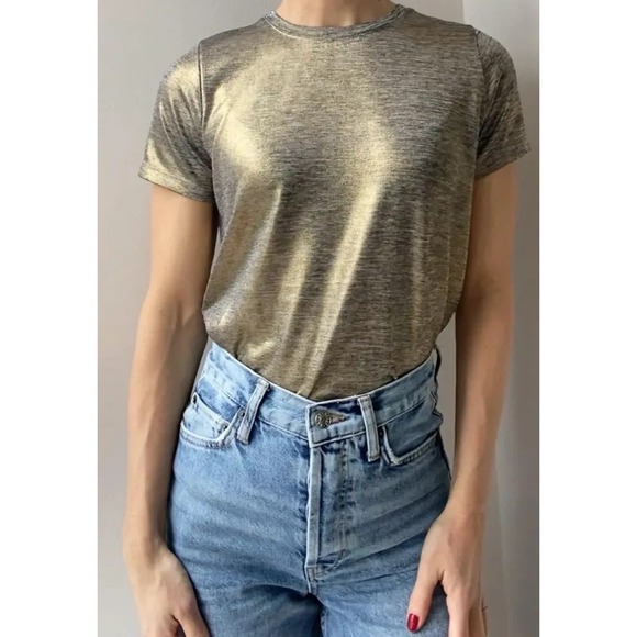 Porridge Tops - Porridge Shine Glam Tee Shirt Womens Medium Gold Metallic Anthropologie Y2K